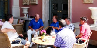 IGS members relaxing on the terrace after their Los Flamingos game